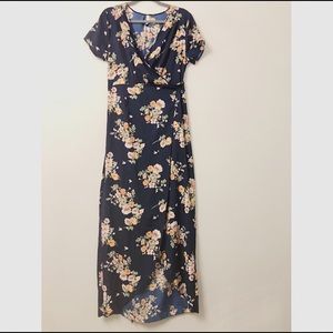 Maxi Floral Navy Blue Wrap Dress